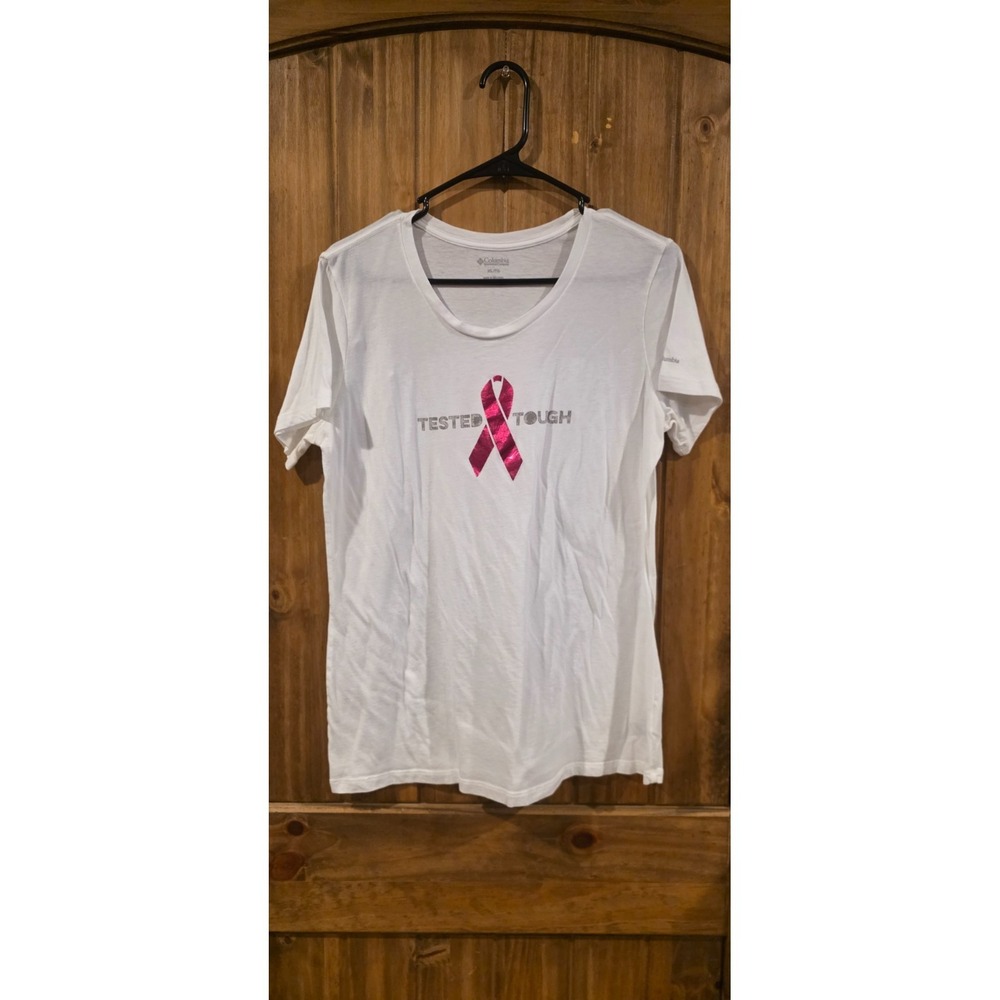 Columbia Graphic T-Shirt Womens XL White Tested Tough Short Sleeve Round‎ Neck
